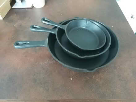 Photo of free 3 cast iron skillets pans (Salt, ST18) #1