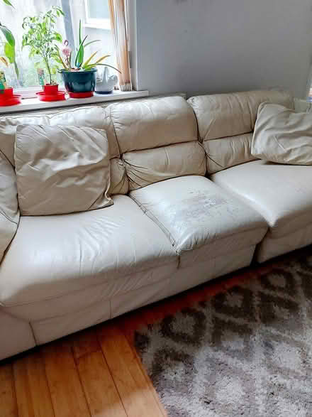 Photo of free Cream leather 3-seater sofa (Crosby L23) #1