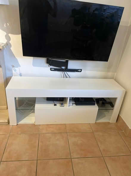 Photo of free White tv unit glass shelves storage (WD5 Abbots Langley) #1