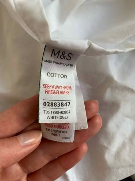 Photo of free Single fitted white M&S bedsheet (Walthamstow E17) #1