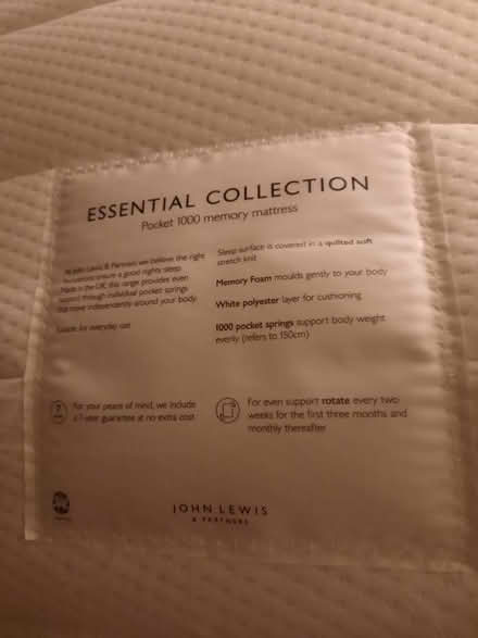 Photo of free JOHN LEWIS Pocket memory mattress (E4) #2
