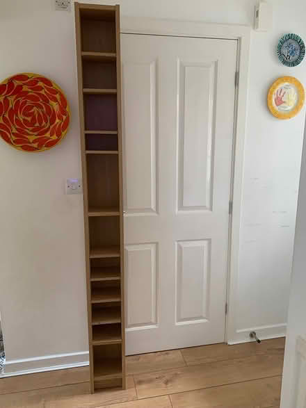 Photo of free Tall wood shelving unit (Idle Bradford) #1