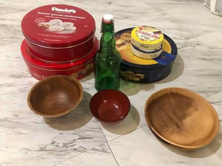 Photo of free Wood dishware, tin containers (Lower Manhattan) #1
