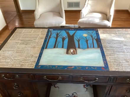 Photo of free Large Wood Desk w/ Painted Art top (Arden Hills) #2