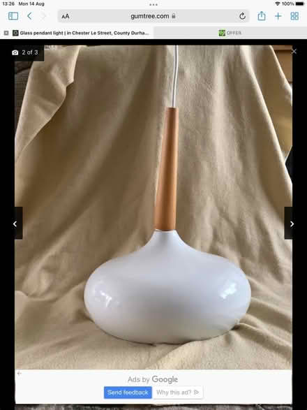 Photo of free White opaque glass pendant light fitting (Great Lumley DH3) #2