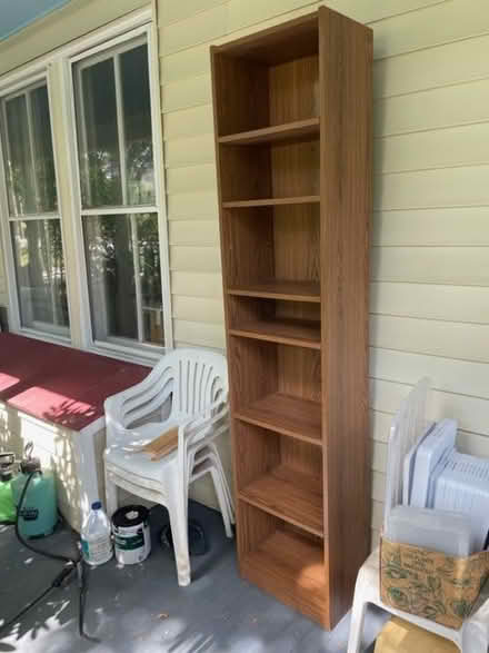 Photo of free tall, slim wood shelf (Woolen Mills) #1