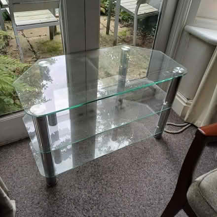 Photo of free 1 glass and chrome tv stand. 1 glass and chrome table (Netherfield NG4) #1