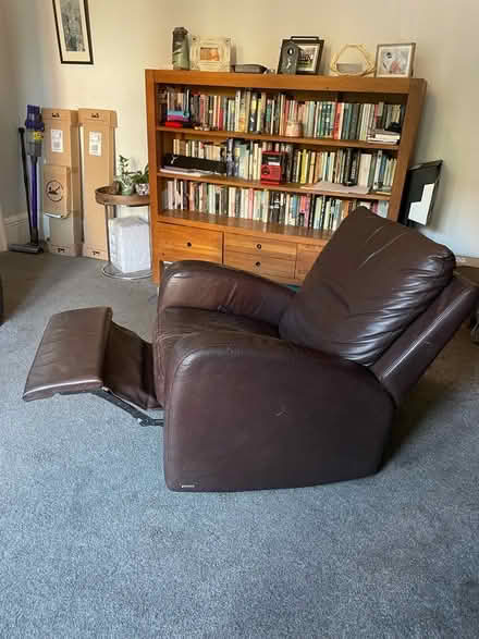 Photo of free Soft brown leather recliner chair (NE30) #1