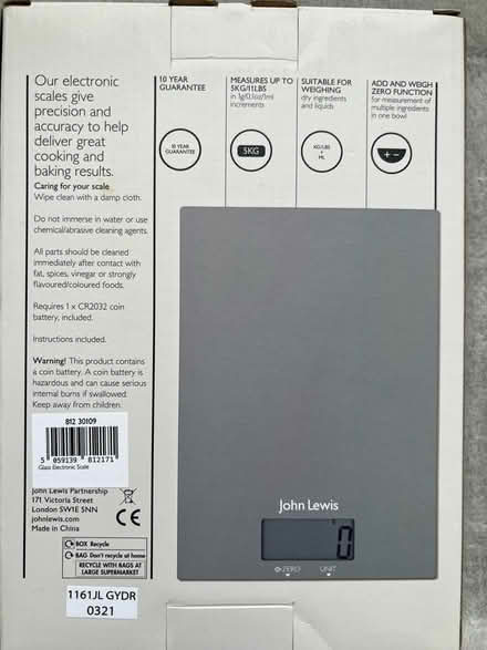 Photo of free John Lewis glass electronic scale (Hanwell) #1