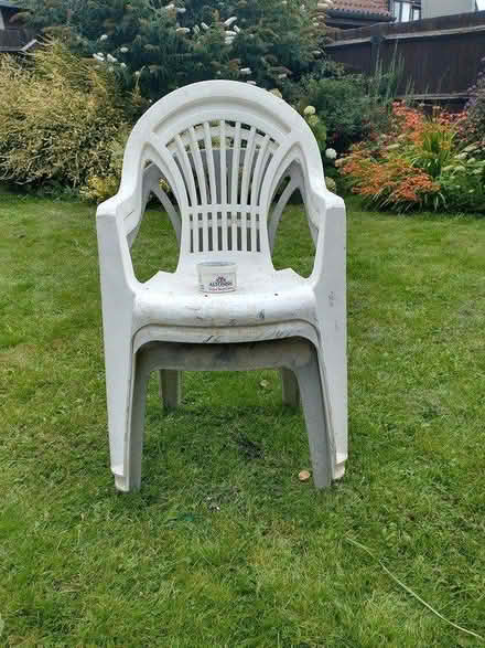 Photo of free Garden chairs - 3 white plastic (OX11 Didcot) #3