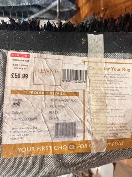 Photo of free 120x170cm Black Shaggy Rug (liverpool 1) #3
