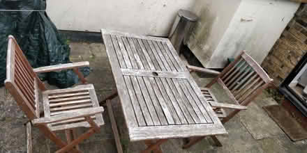 Photo of free Wooden garden table and 2 chairs (Crouch End N8) #1