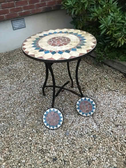 Photo of free Small round iron and mosaic table (Dalkey) #1
