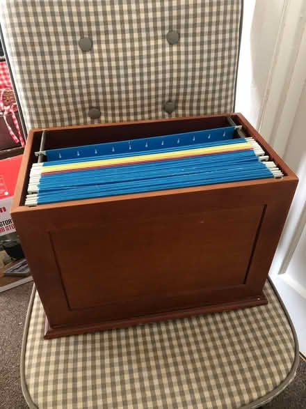Photo of free Wood filing box with files and tabs (Brentford, TW8) #1