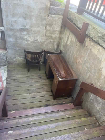 Photo of free Solid wood desk and 2 chairs (50 Water Street Newburyport) #1