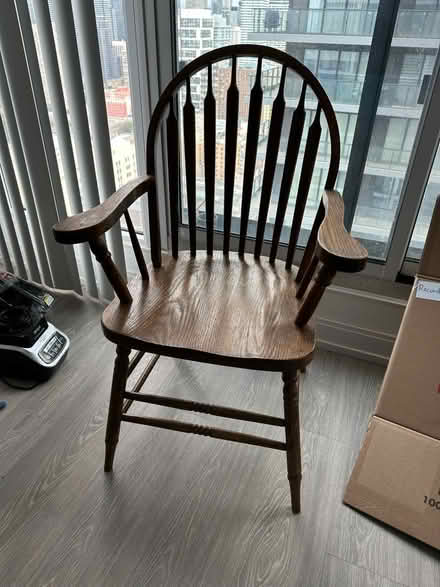 Photo of free Oak wooden chair with arms (Dundas and Jarvis) #2