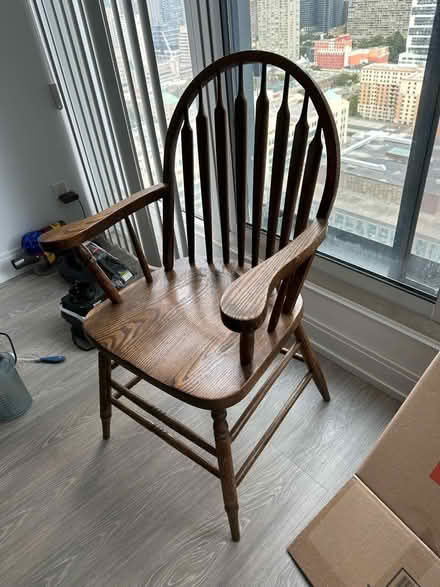 Photo of free Oak wooden chair with arms (Dundas and Jarvis) #1
