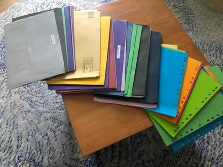 Photo of free stack of colourful filing stationery (Burgess Park SE5) #1