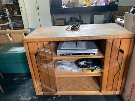 Photo of free Oak and Glass TV Stand (West San Jose by Lynbrook High) #1