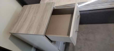 Photo of free Grey 3 drawer narrow chest / bedside cabinet (Gwernymynydd CH7) #2