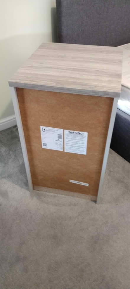 Photo of free Grey 3 drawer narrow chest / bedside cabinet (Gwernymynydd CH7) #3