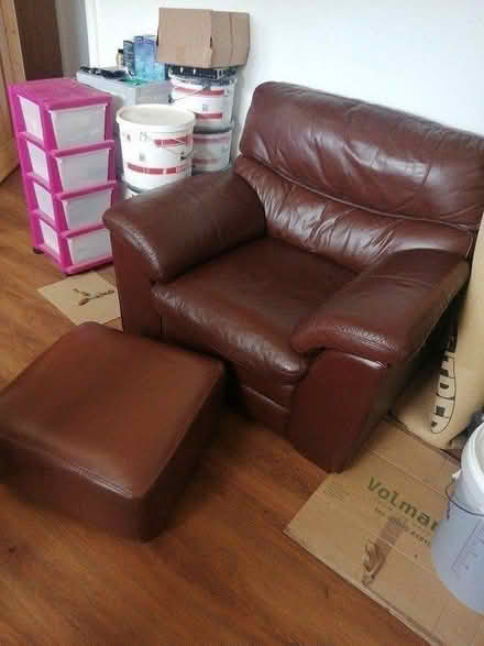 Photo of free Faux leather arm chair and stool (Forden) #1