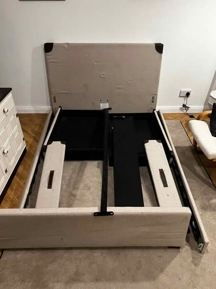 Photo of free Double bed frame, fabric lined (Heaton Mersey, SK4) #1