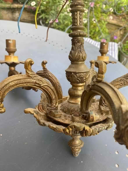 Photo of free Metal chandelier with shades (Bower Hinton TA12) #1