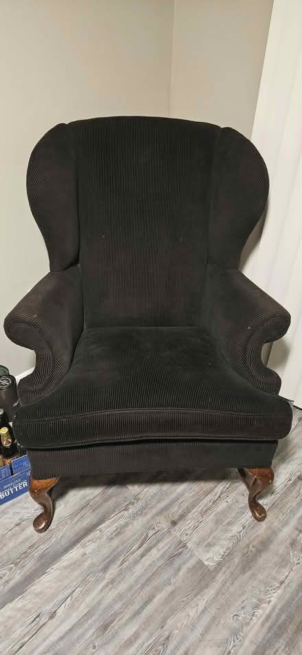 Photo of free Black Corduroy Armchair (Barnes Mill Rd) #1