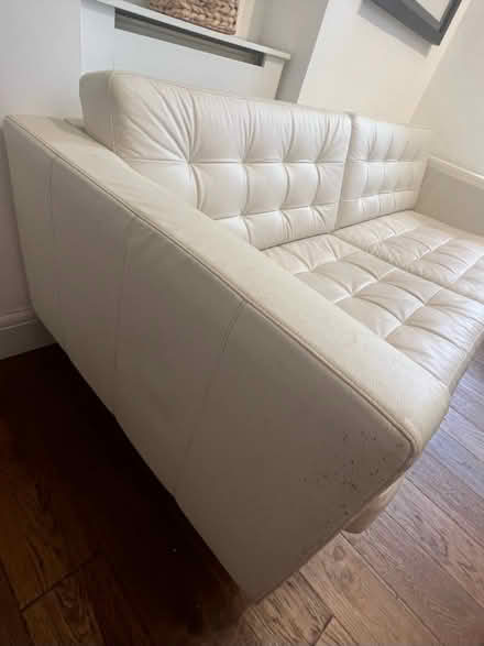 Photo of free White leather ikea 2 seater landskrona sofa (Chelsea SW3) #1