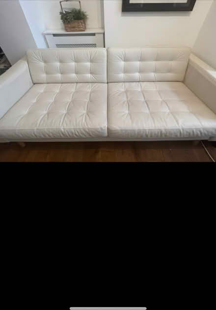 Photo of free White leather ikea 2 seater landskrona sofa (Chelsea SW3) #4