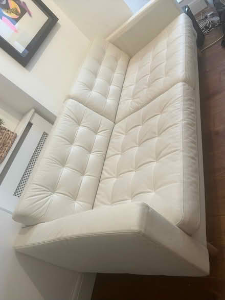 Photo of free White leather ikea 2 seater landskrona sofa (Chelsea SW3) #3