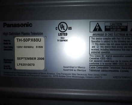 Photo of free Panasonic TH-50PX60U Plasma TV (Flanders NJ) #4