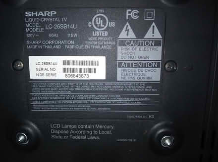 Photo of free Sharp Crystal TV Model LC026SB14U (Flanders NJ) #3