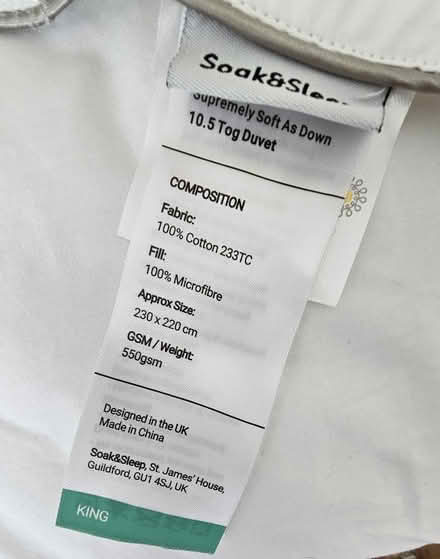 Photo of free Soak & Sleep King Size 10.5 tog Duvet Never Used (Freshbrook SN5) #1