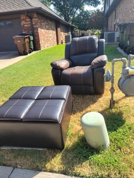 Photo of free Brown leather ottoman and recliner (Plano (Independence & Legacy)) #1