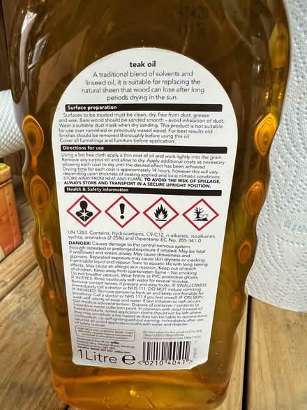 Photo of free Teak Oil 1 litre bottle new (High Wycombe HP13) #3