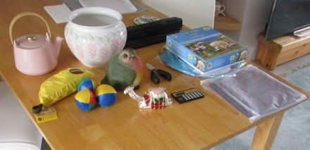 Photo of free Small armchair and box of bricabrac. (Furnace Green RH10) #2