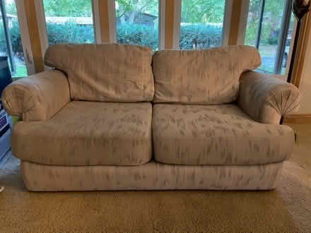 Photo of free Loveseat - cream with blue, rose (Edina) #3