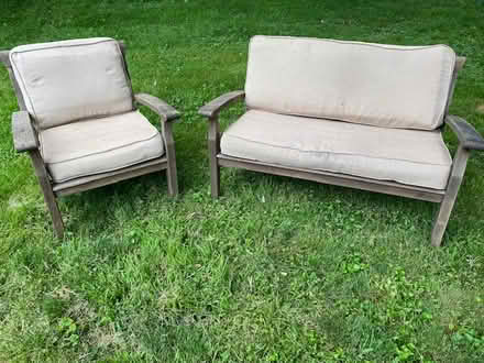 Photo of free Outdoor wood loveseat and chair set (Danbury) #1