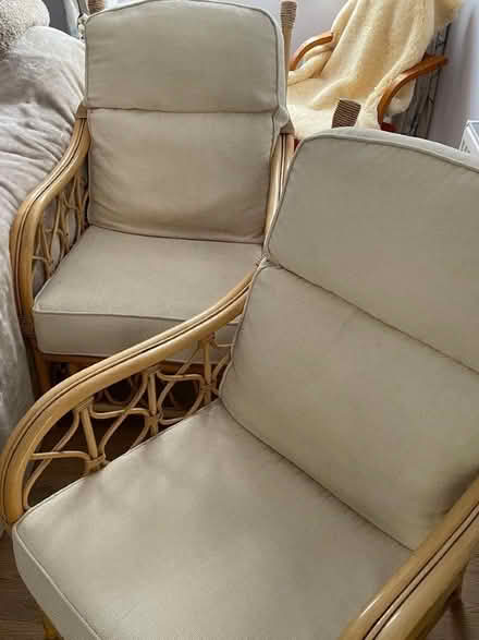 Photo of free 2 x Cream fleck cane chairs (Longworth OX13) #1