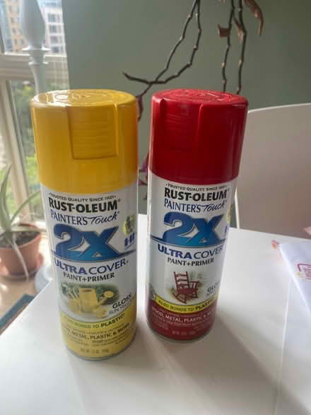 Photo of free Yellow and red spray paint (Capitol Hill Tower) #1