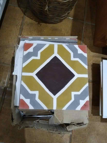 Photo of free 14 painted terracotta tiles (Bloxham OX15) #1