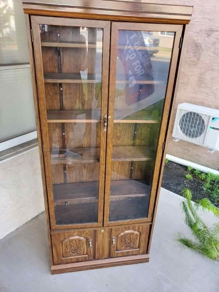 Photo of free 6' Wooden Curio Cabinet (Honeybrook, PA (Rte. 322)) #1