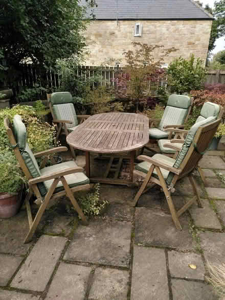 Photo of free Outdoor table, 6 chairs & cushions (Backworth, NE27) #1