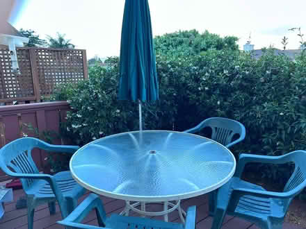 Photo of free Deck/patio table, chairs, umbrella (North Berkeley Hopkins/Gilman) #1