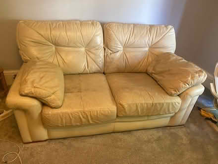 Photo of free Large white leather sofa (Shipley) #2