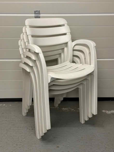 Photo of free Stacking white plastic patio garden chairs (x4) by Allibert. (Rumsam EX32) #2