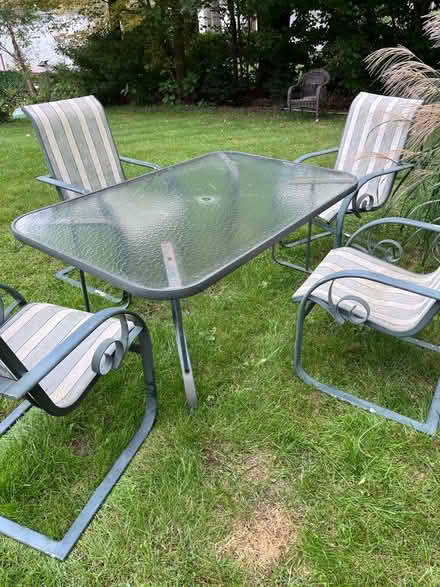 Photo of free Outdoor glass table and 4 chairs (Salem nh) #3