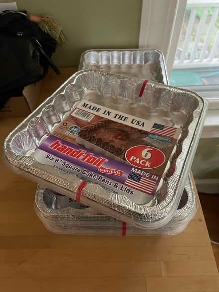 Photo of free Foil 8” cake pans w plastic lids (Watertown near Belmont) #1